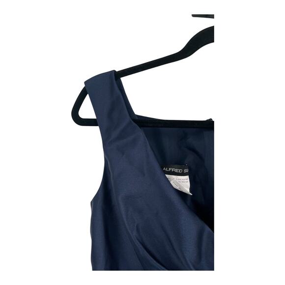 Alfred Sung dress D811s off the shoulder draped wrap satin maxi blue size 12 - Picture 3 of 7